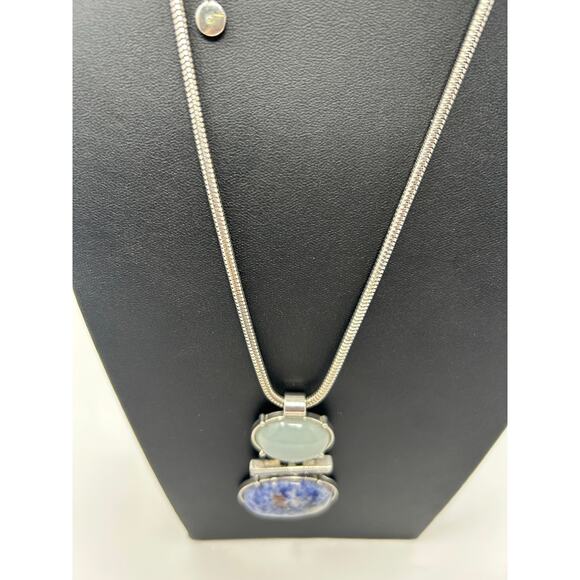 C 1946 Silver Tone with Green and Blue Stone Necklace - Picture 2 of 10